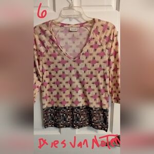 Dries Van Noten Pink and Cream Geometric Blouse
